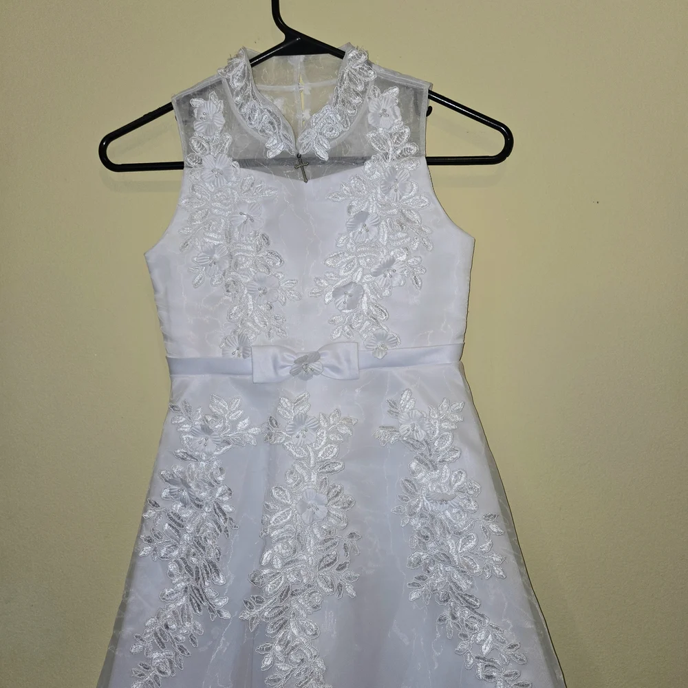 Bonnie Jean White Floral Embroidered Dress First Communion Flower Girl Dress